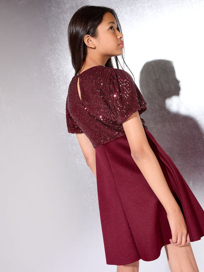 Dsiney Kidz - Lipsy Berry Red Sequin 2-In-1 Scuba Occasion Dress (5-16yrs) image 5