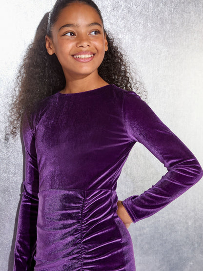 Lipsy Purple Teen Velvet Ruched Party Dress (10-16yrs) - image 2