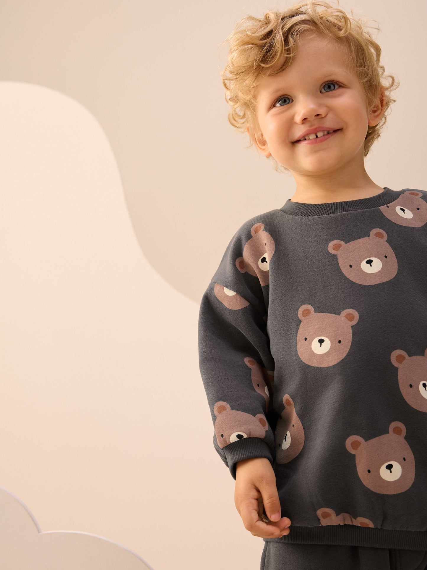 Charcoal Grey Bear All Over Single Sweatshirt And Stripe Joggers Set (3mths-7yrs) image 3