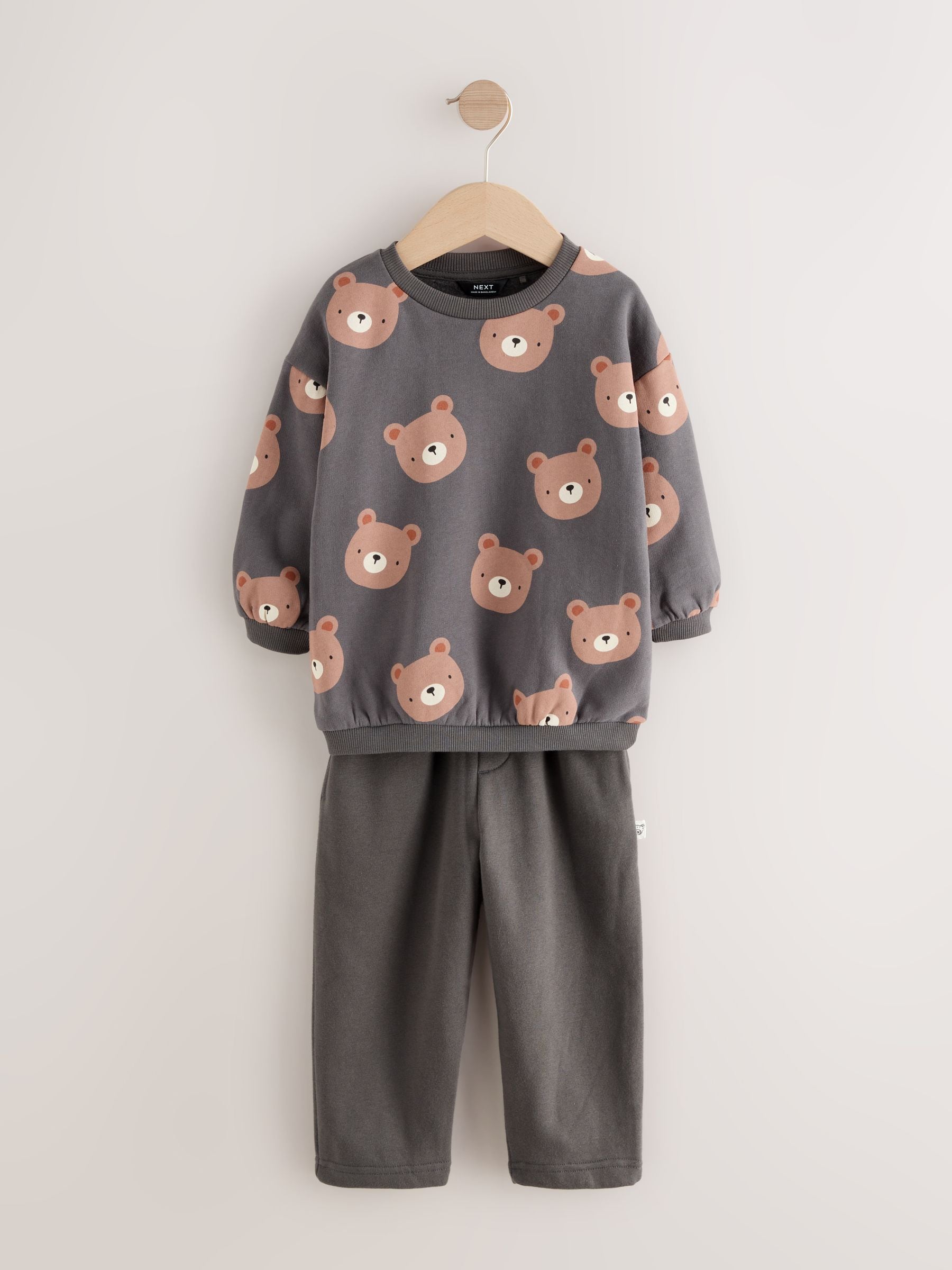 Charcoal Grey Bear All Over Single Sweatshirt And Stripe Joggers Set (3mths-7yrs) image 4
