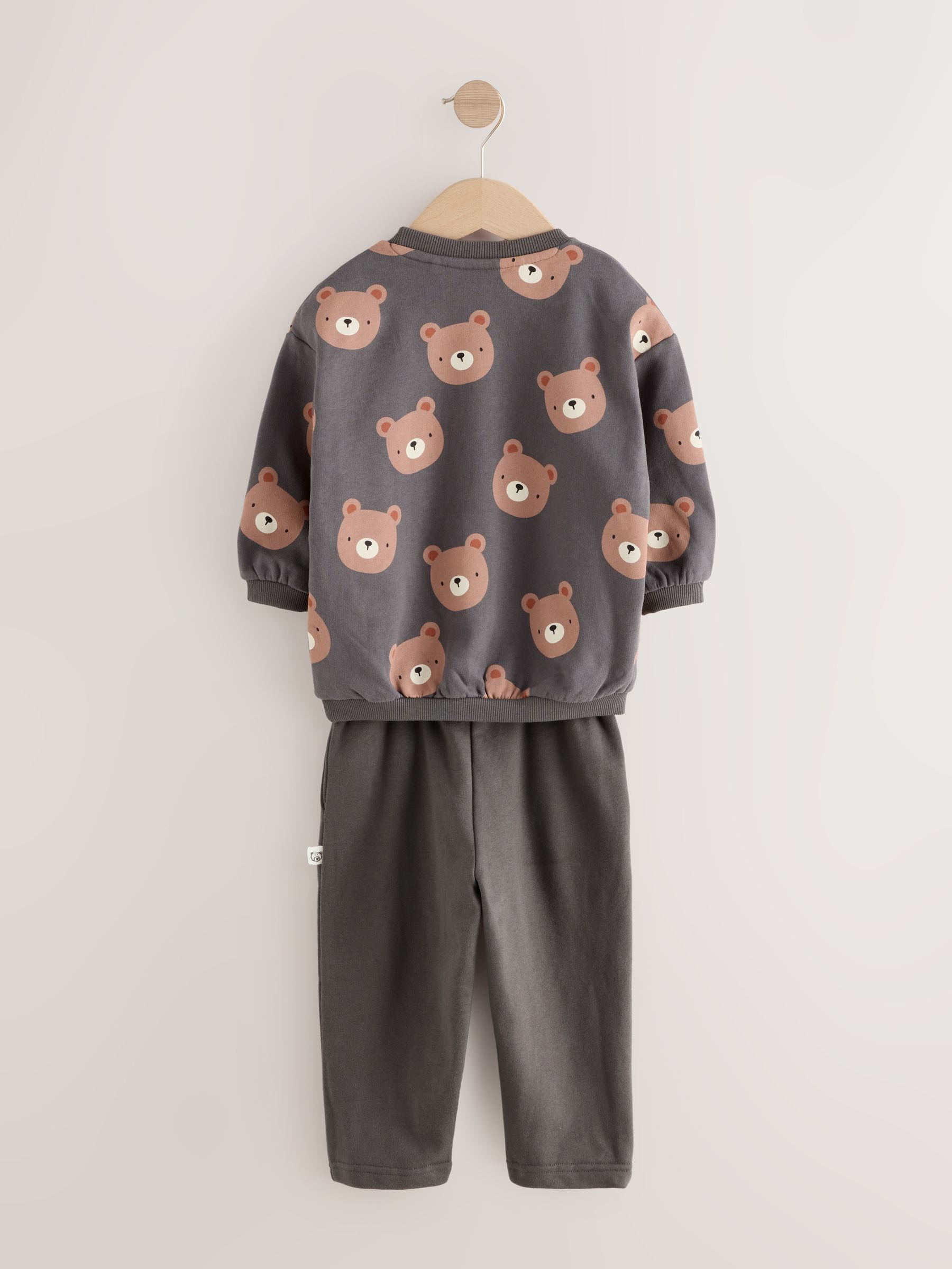 Charcoal Grey Bear All Over Single Sweatshirt And Stripe Joggers Set (3mths-7yrs) image 6
