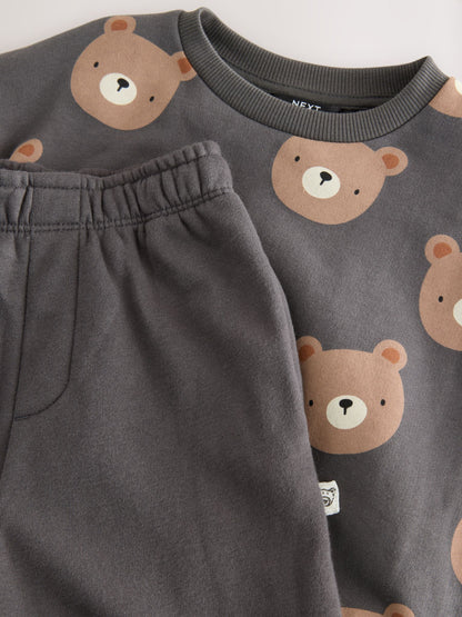 Charcoal Grey Bear All Over Single Sweatshirt And Stripe Joggers Set (3mths-7yrs) image 8