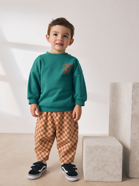 Green Croissant Single Sweatshirt And Stripe Joggers Set (3mths-7yrs) image 1