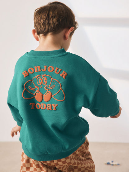 Green Croissant Single Sweatshirt And Stripe Joggers Set (3mths-7yrs) image 2