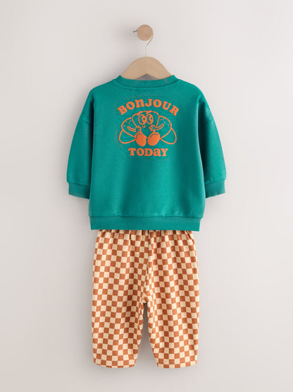 Green Croissant Single Sweatshirt And Stripe Joggers Set (3mths-7yrs) image 7