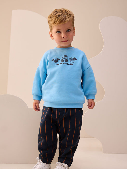Blue Farm Animal Single Sweatshirt And Stripe Joggers Set (3mths-7yrs) image 1