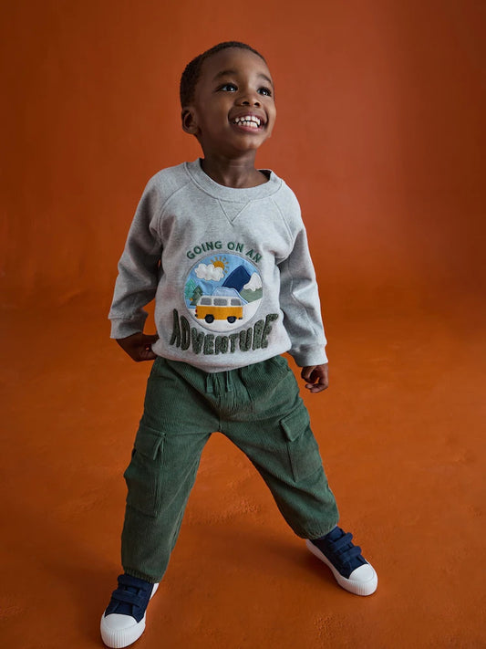 JoJo Maman Bébé Khaki Green 2-Piece Sweatshirt & Cord Cargo Set