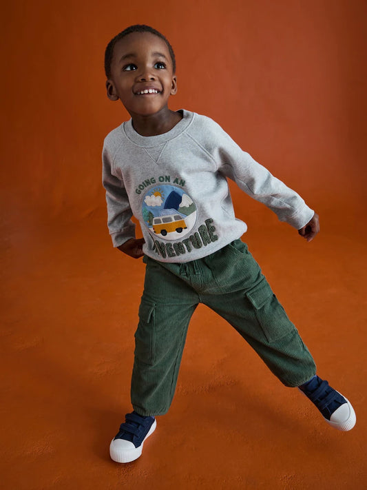 JoJo Maman Bébé Khaki Green 2-Piece Sweatshirt & Cord Cargo Set