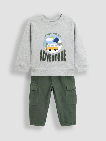 JoJo Maman Bébé Khaki Green 2-Piece Sweatshirt & Cord Cargo Set