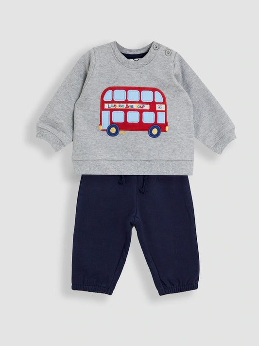 JoJo Maman Bébé Grey London Bus 2-Piece Appliqué Sweatshirt & Joggers Set