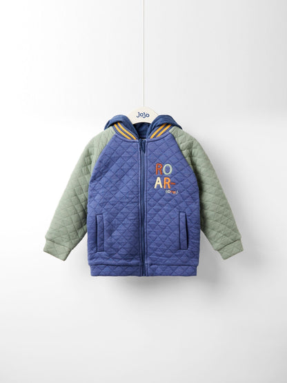 Dsiney Kidz - JoJo Maman Bébé Indigo Blue Dino Appliqué Quilted Bomber Jacket image 1
