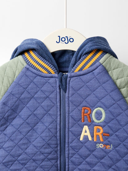 Dsiney Kidz - JoJo Maman Bébé Indigo Blue Dino Appliqué Quilted Bomber Jacket image 3