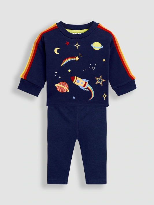 JoJo Maman Bébé Navy Blue Space 2-Piece Drop Shoulder Sweatshirt & Joggers Set