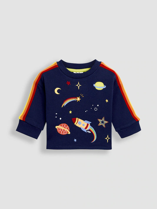 JoJo Maman Bébé Navy Blue Space 2-Piece Drop Shoulder Sweatshirt & Joggers Set
