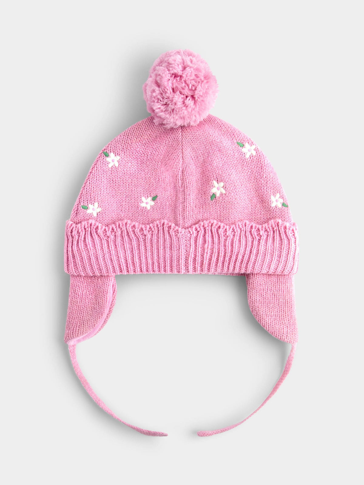 JoJo Maman Bébé Pink Flower Embroidered Pom Pom Knitted Hat - image 2