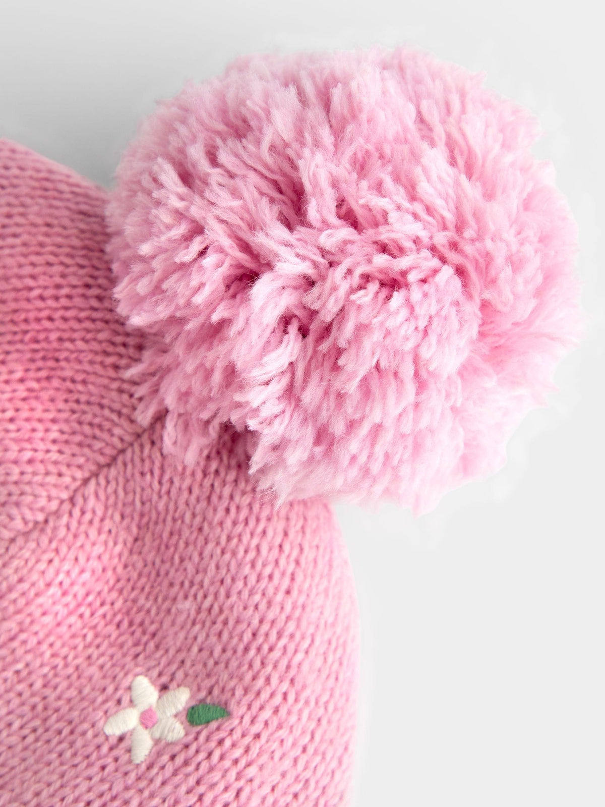 JoJo Maman Bébé Pink Flower Embroidered Pom Pom Knitted Hat - image 4