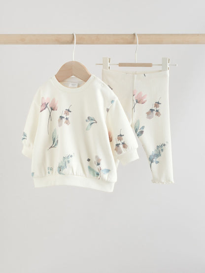 Cream Floral Baby Sweater and Joggers Set 2 Piece (0mths-2yrs)