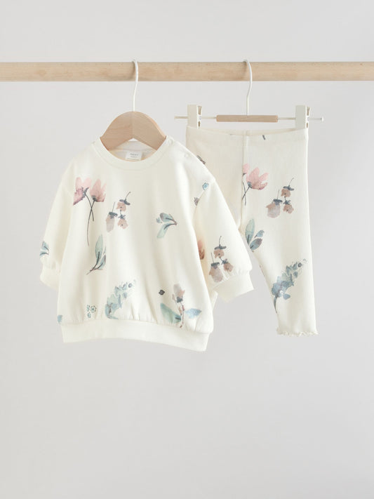 Cream Floral Baby Sweater and Joggers Set 2 Piece (0mths-2yrs) image 1