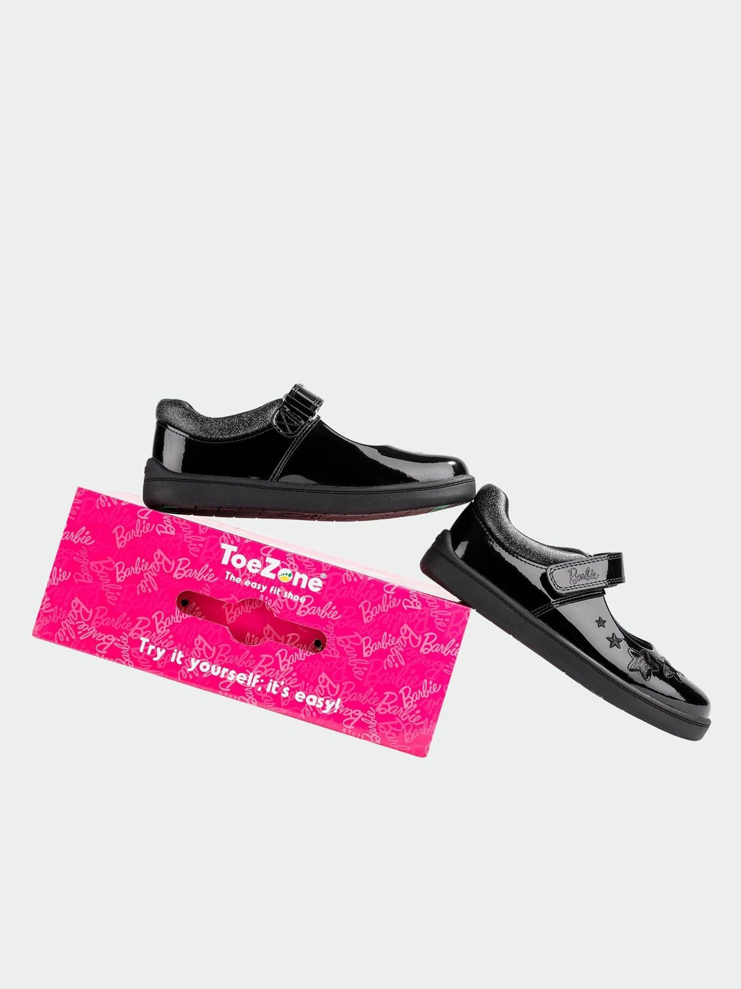 Toezone Black Barbie Patent Rip Tape School Shoes image 7