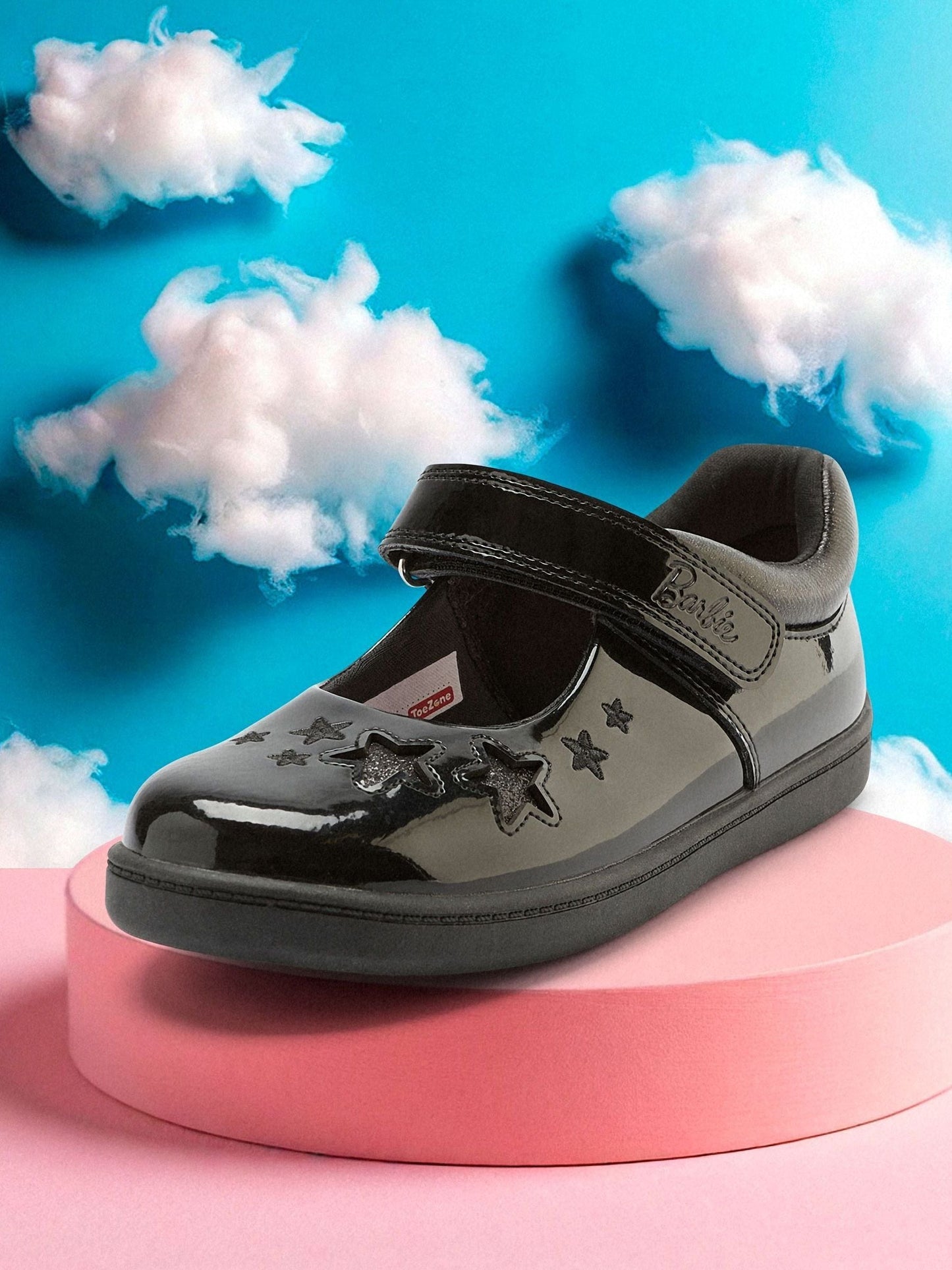 Toezone Black Barbie Patent Rip Tape School Shoes image 8