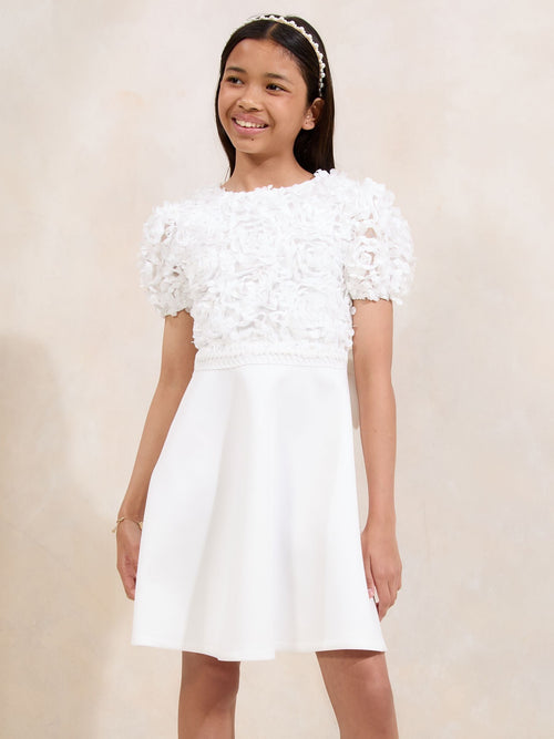 Lipsy White 3D Floral 2-in-1 Occasion Dress (5-16yrs) image 1