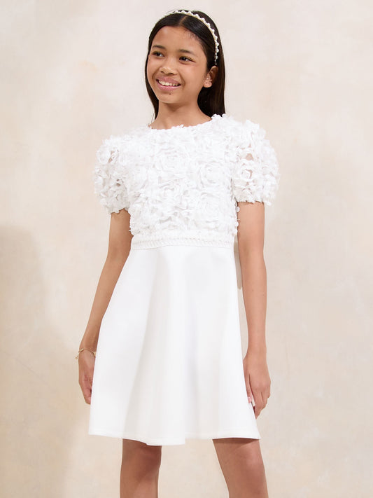 Lipsy White 3D Floral 2-in-1 Occasion Dress (5-16yrs) image 1