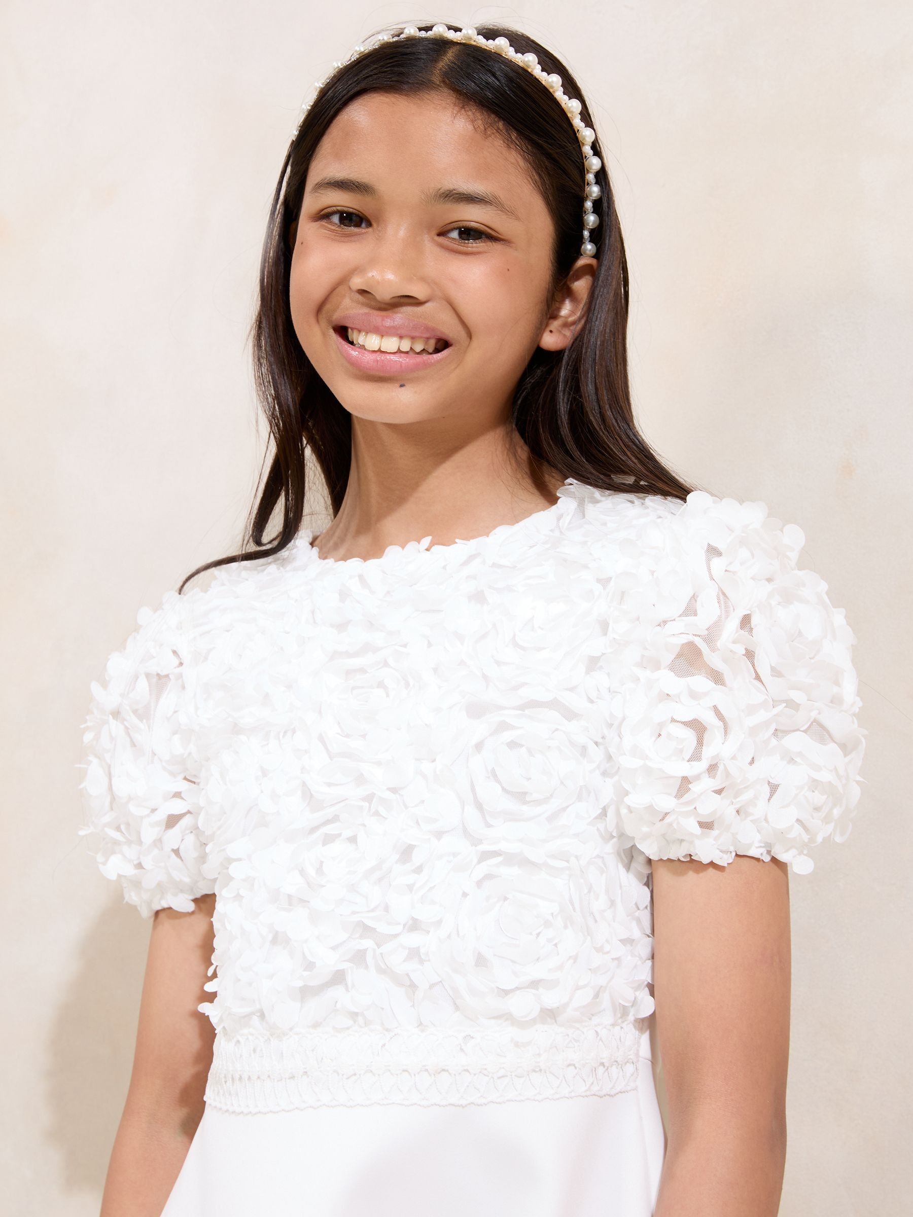 Lipsy White 3D Floral 2-in-1 Occasion Dress (5-16yrs) image 4