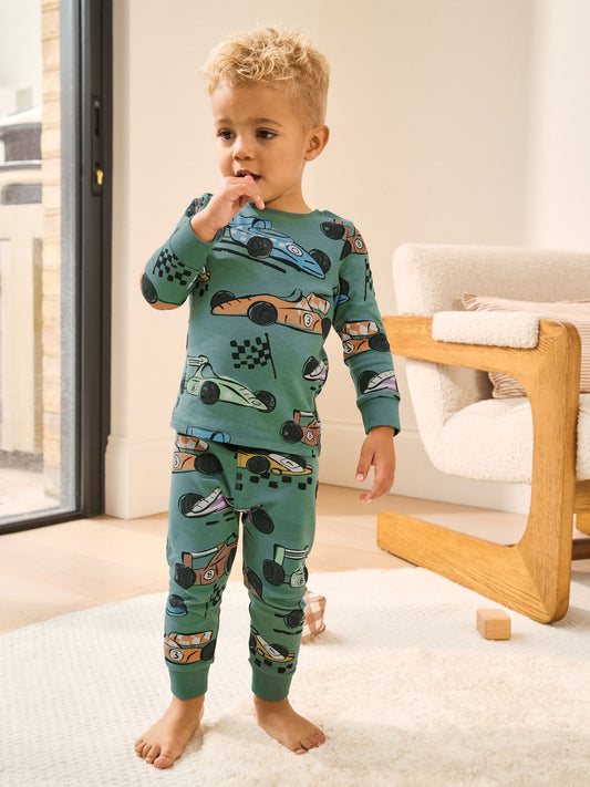 Green Race Car Snuggle Fit Single Pyjamas (1.5-9yrs) image 1