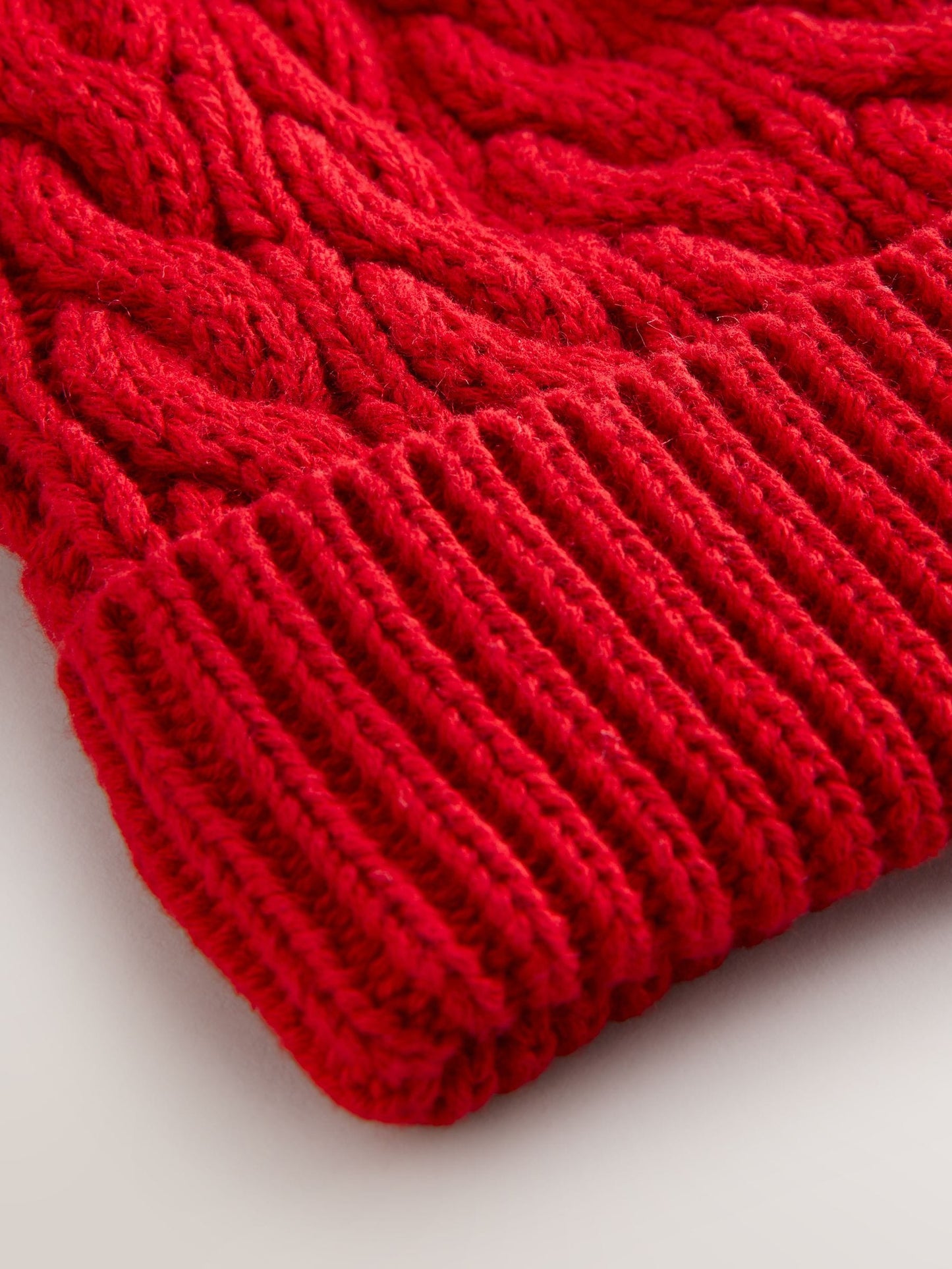 Red Bright Knitted Cable Pom Beanie