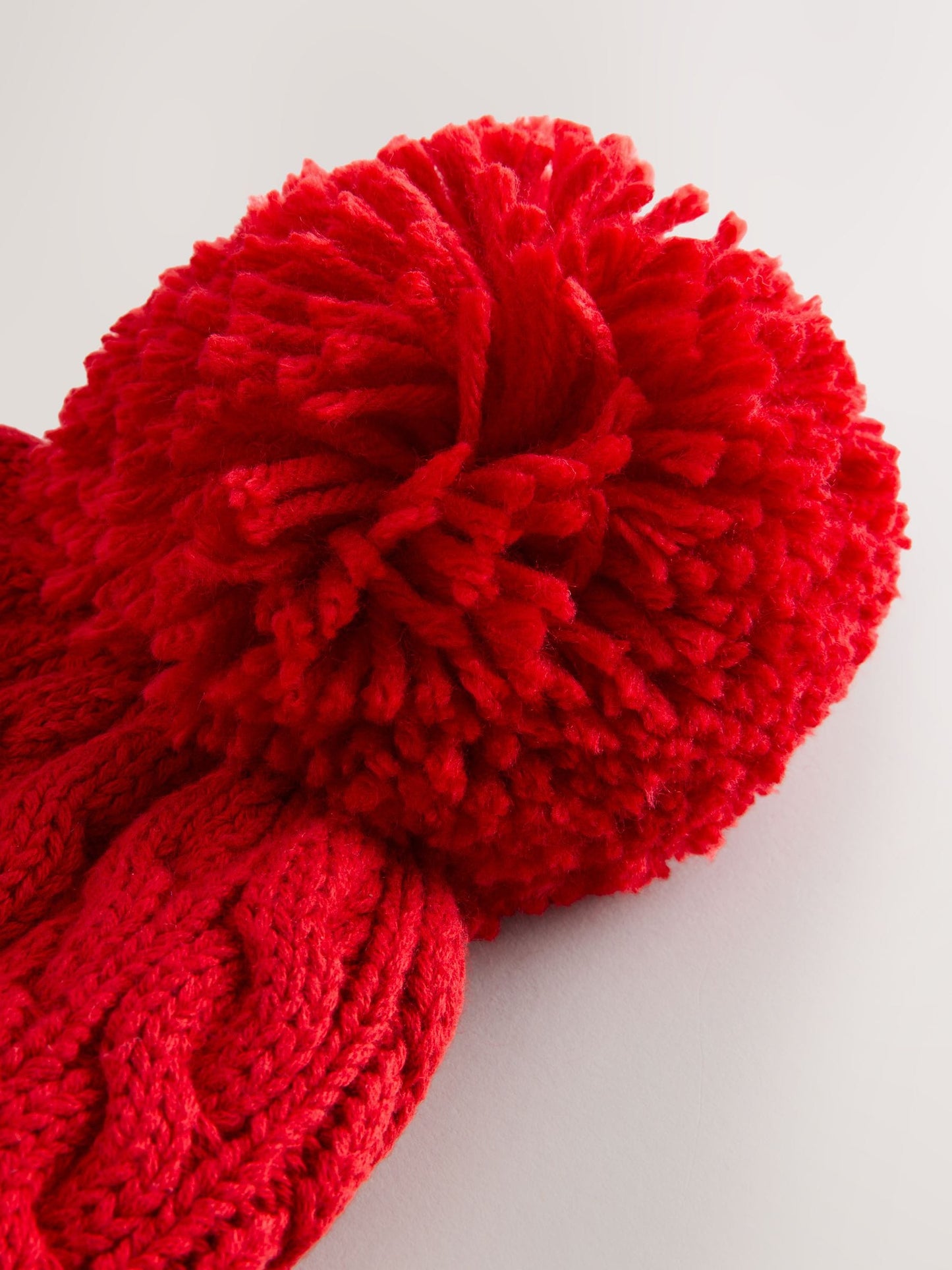 Red Bright Knitted Cable Pom Beanie
