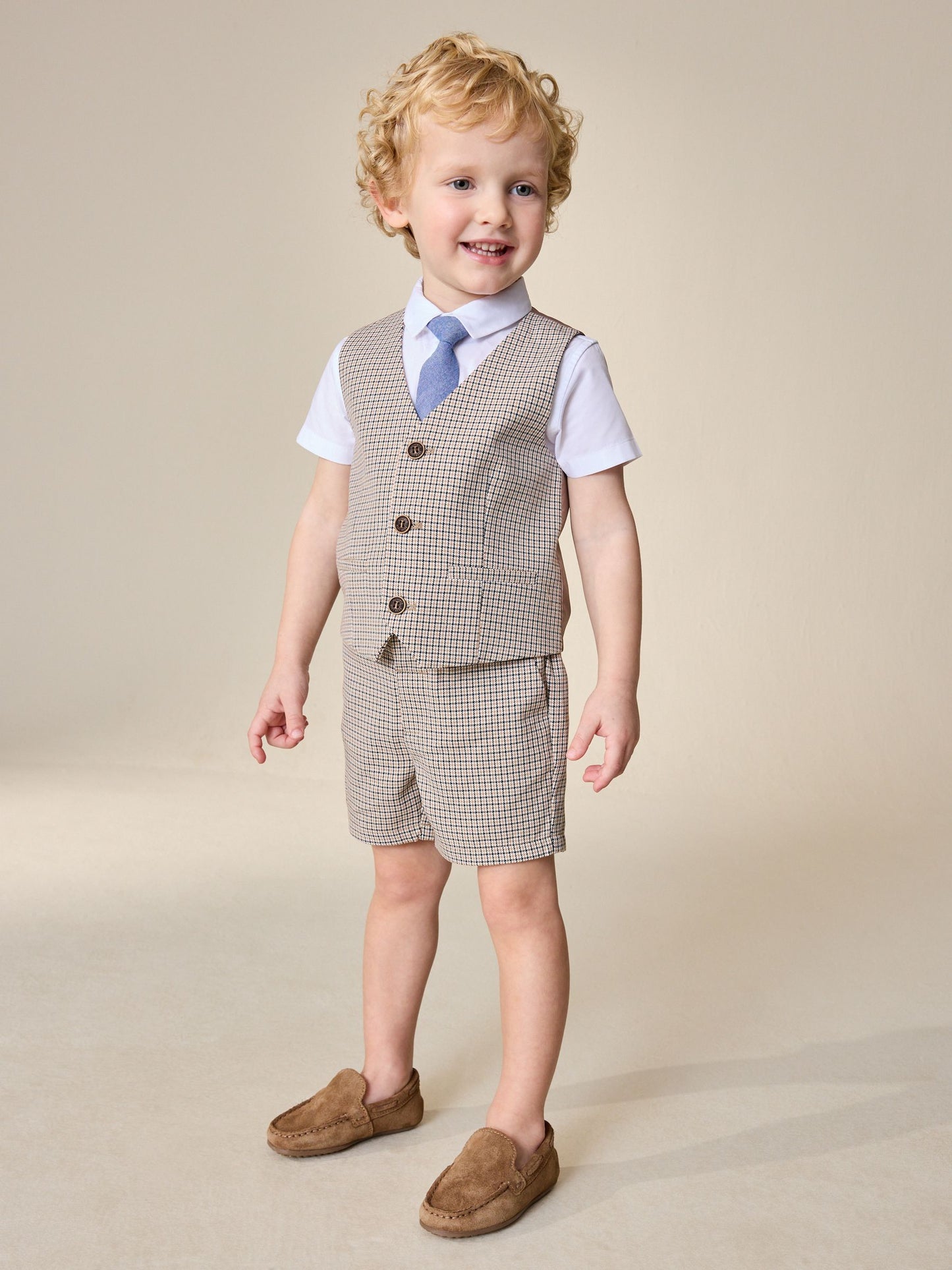 Brown Check Waistcoat, Shirt, Shorts & Tie Set (3mths-9yrs) image 2