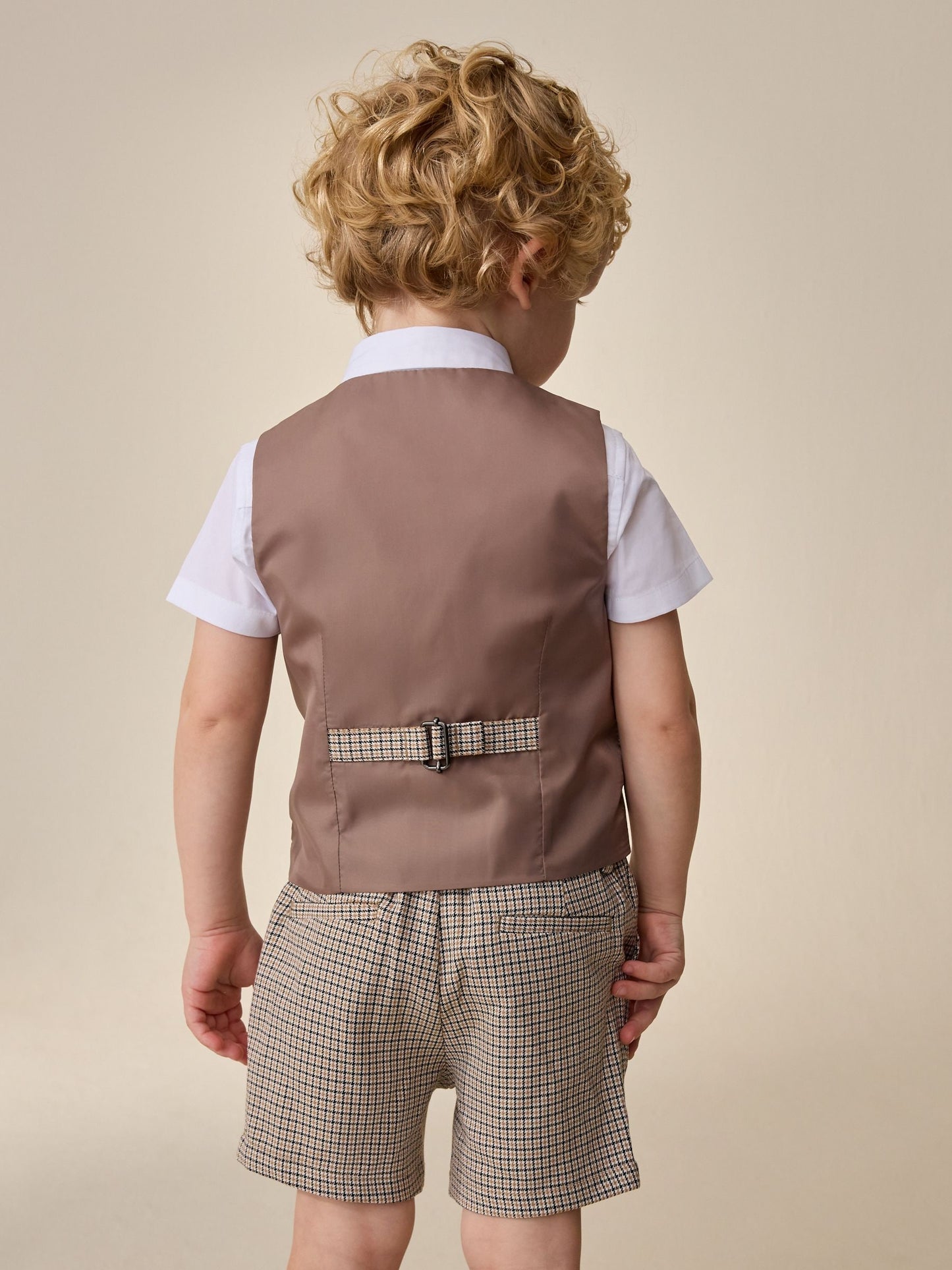 Brown Check Waistcoat, Shirt, Shorts & Tie Set (3mths-9yrs) image 3