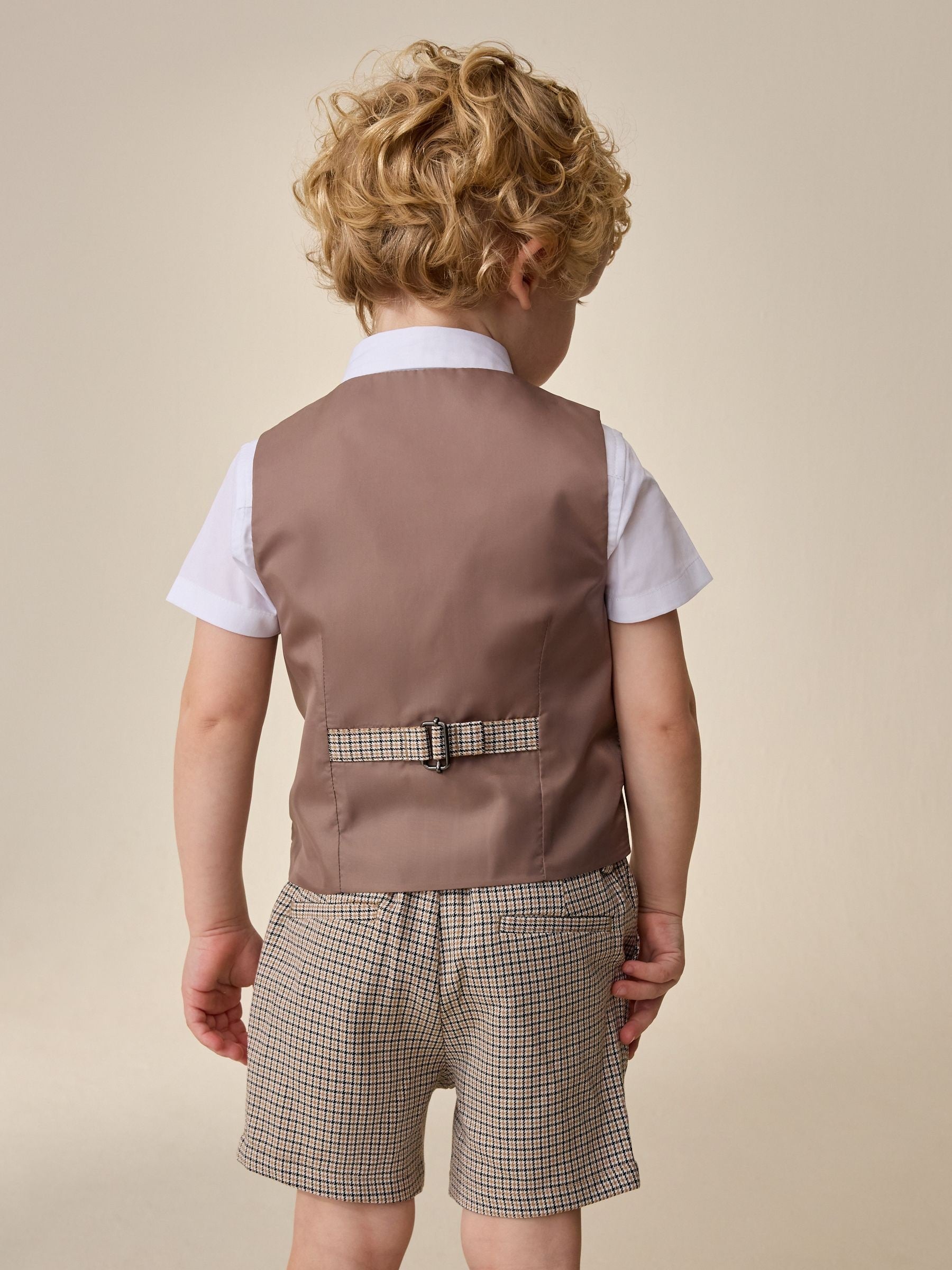 Brown Check Waistcoat, Shirt, Shorts & Tie Set (3mths-9yrs) image 3