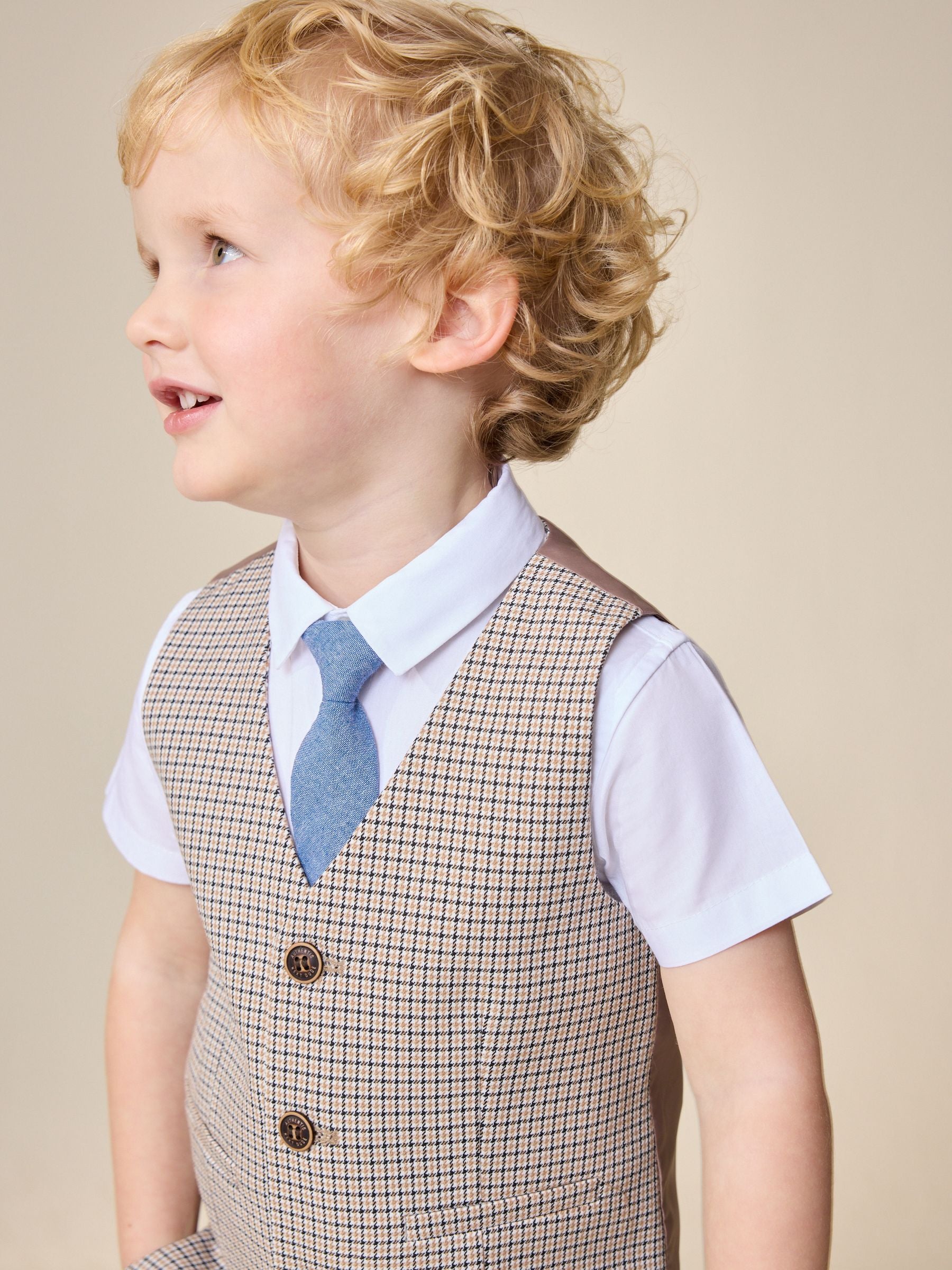 Brown Check Waistcoat, Shirt, Shorts & Tie Set (3mths-9yrs) image 4