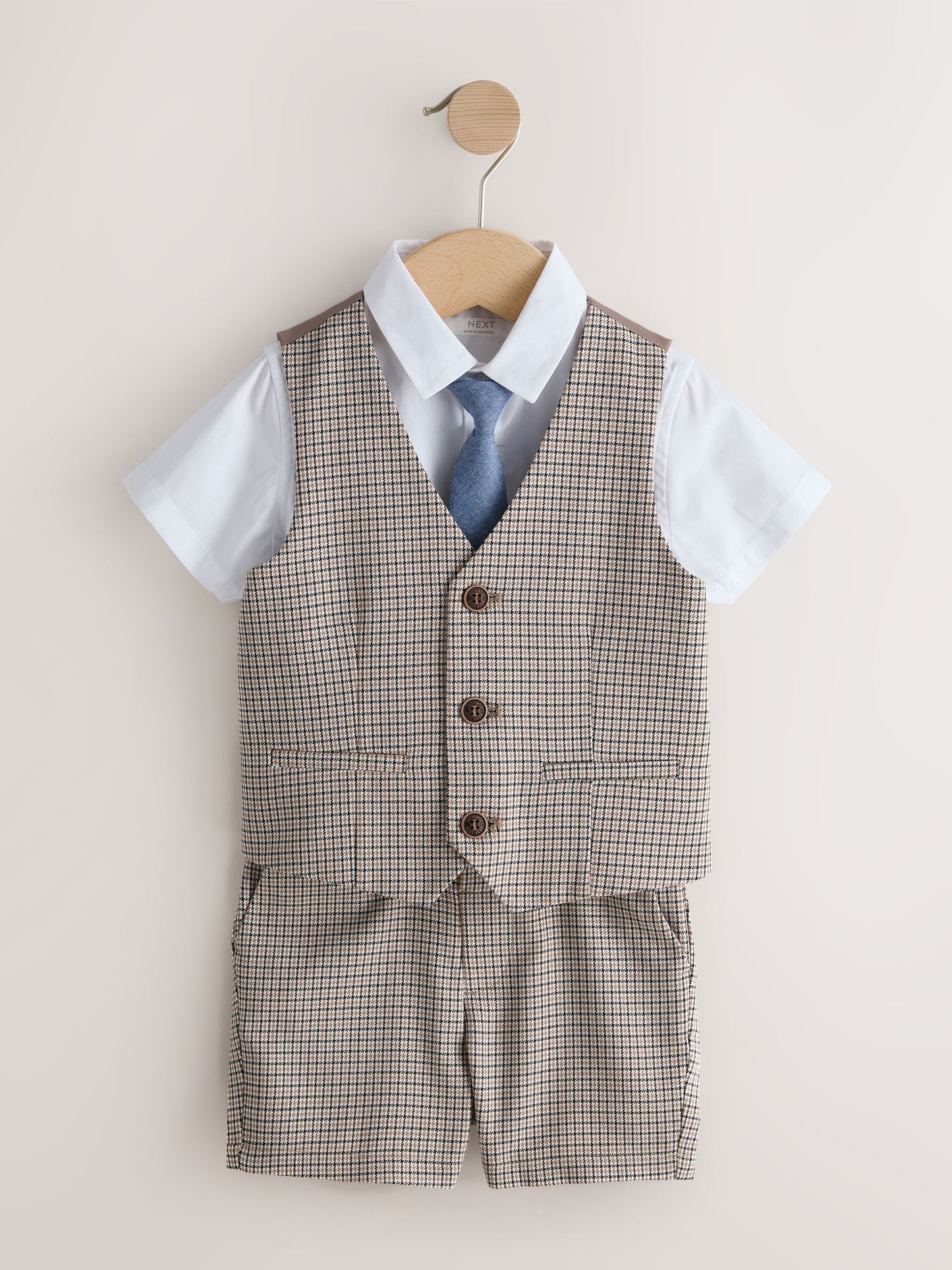 Brown Check Waistcoat, Shirt, Shorts & Tie Set (3mths-9yrs) image 5