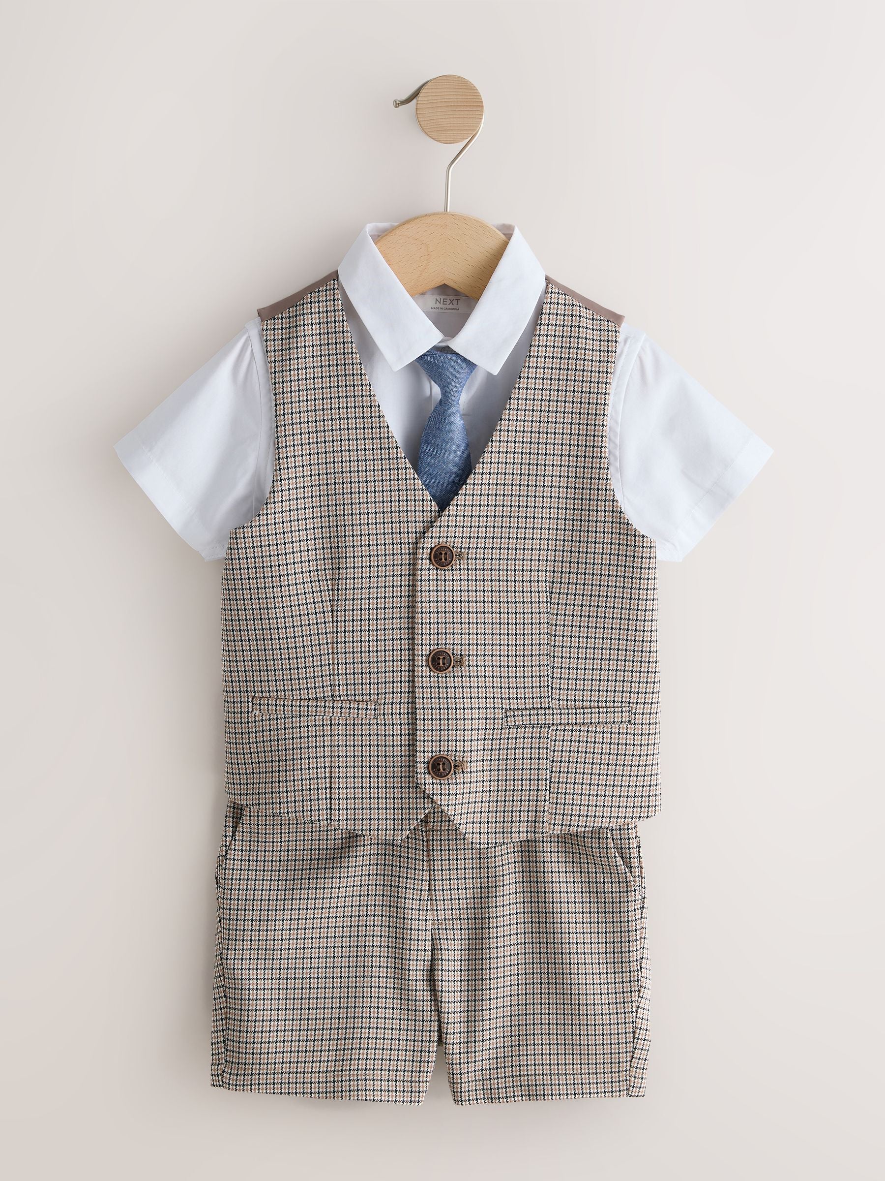 Brown Check Waistcoat, Shirt, Shorts & Tie Set (3mths-9yrs) image 5