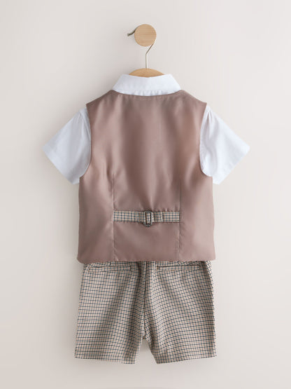 Brown Check Waistcoat, Shirt, Shorts & Tie Set (3mths-9yrs) image 7