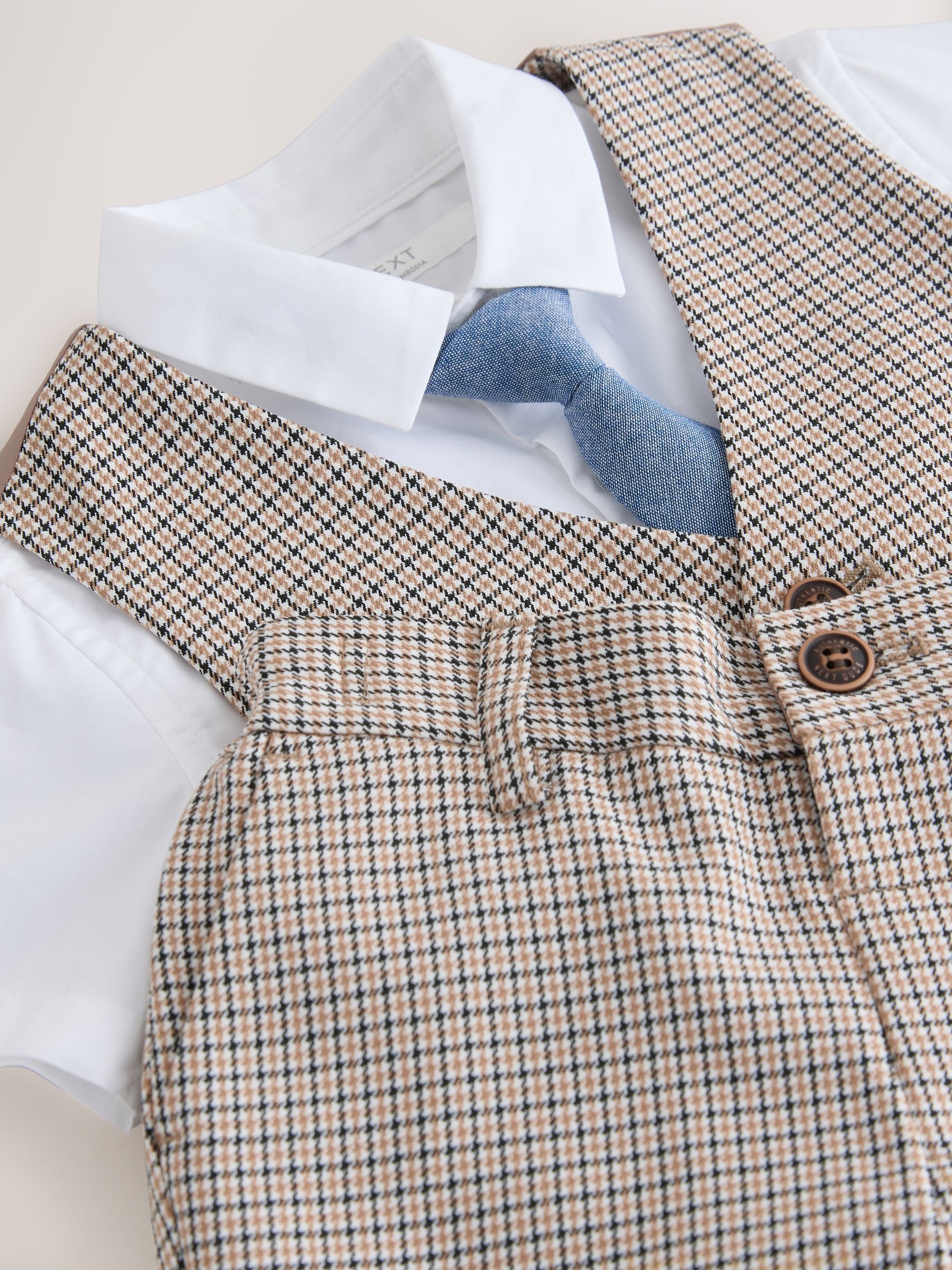 Brown Check Waistcoat, Shirt, Shorts & Tie Set (3mths-9yrs) image 8