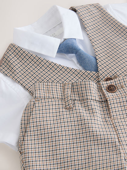 Brown Check Waistcoat, Shirt, Shorts & Tie Set (3mths-9yrs) image 8