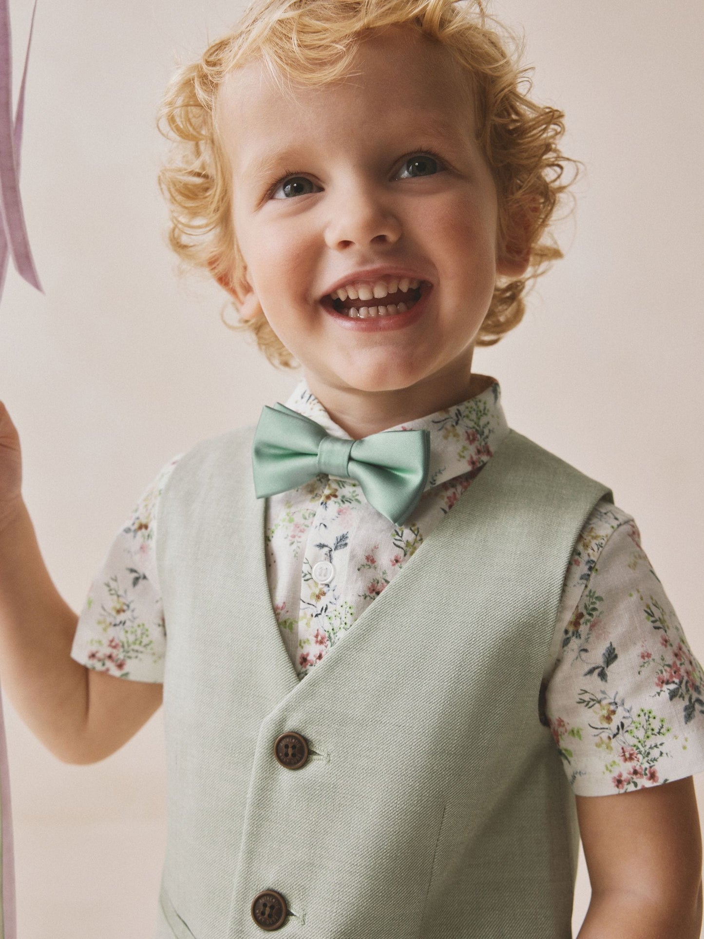 Sage Green Waistcoat, Shirt, Shorts & Tie Set (3mths-9yrs) image 2