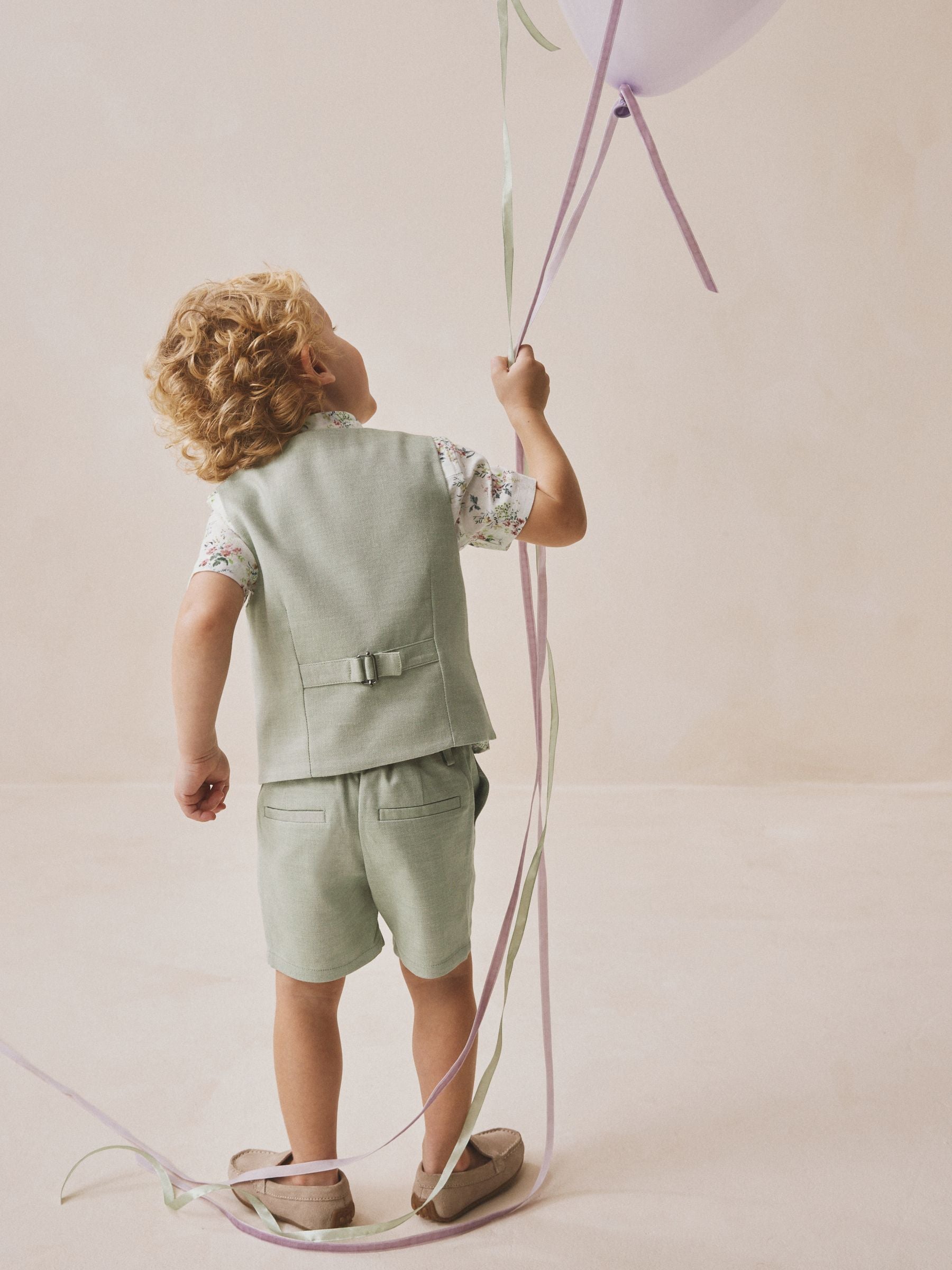 Sage Green Waistcoat, Shirt, Shorts & Tie Set (3mths-9yrs) image 3