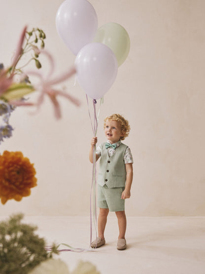 Sage Green Waistcoat, Shirt, Shorts & Tie Set (3mths-9yrs) image 4