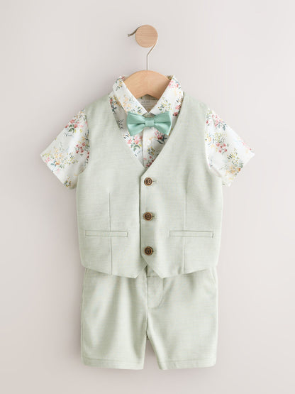 Sage Green Waistcoat, Shirt, Shorts & Tie Set (3mths-9yrs) image 5