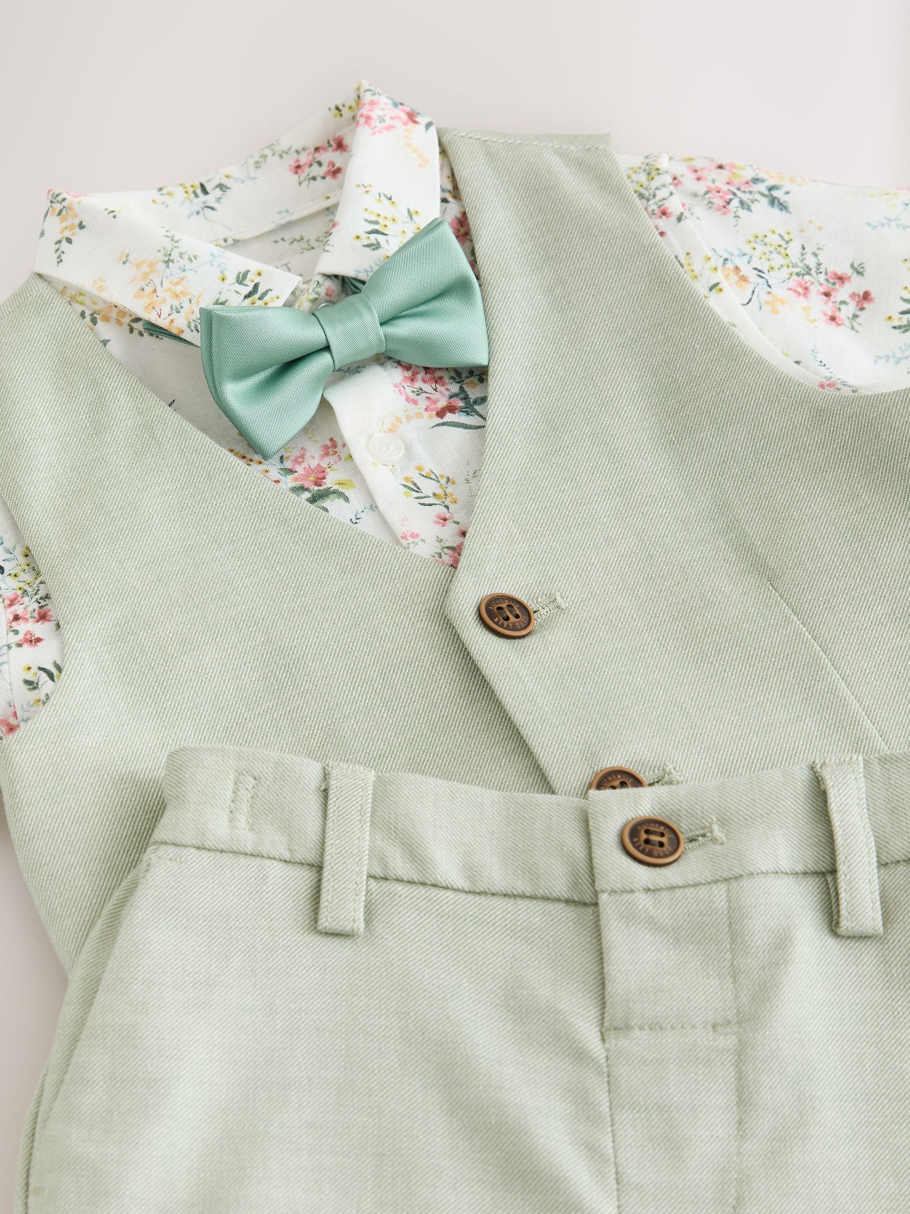 Sage Green Waistcoat, Shirt, Shorts & Tie Set (3mths-9yrs) image 8