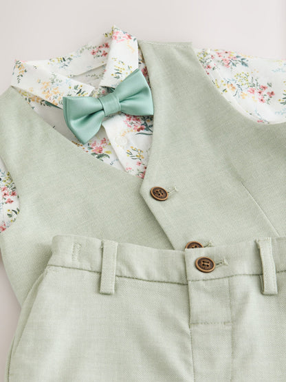 Sage Green Waistcoat, Shirt, Shorts & Tie Set (3mths-9yrs) image 8