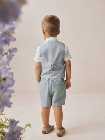 Pale Blue Waistcoat, Shirt, Shorts & Tie Set (3mths-9yrs) image 3