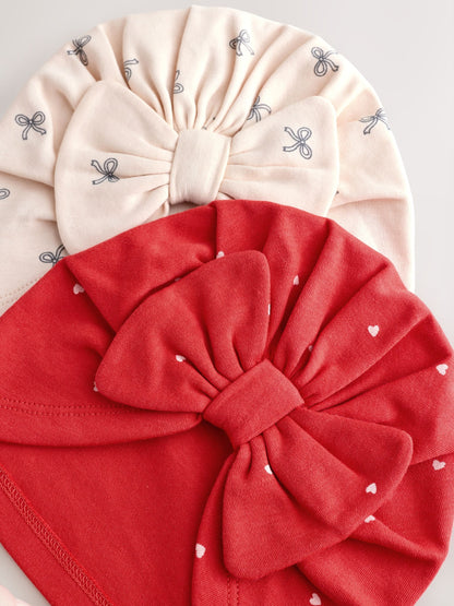 Red/Cream Baby Beanies And Dibble Bibs Set 4 Piece (0-18mths)