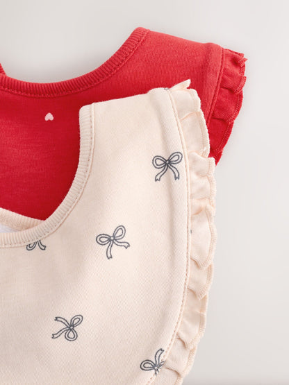 Red/Cream Baby Beanies And Dibble Bibs Set 4 Piece (0-18mths)