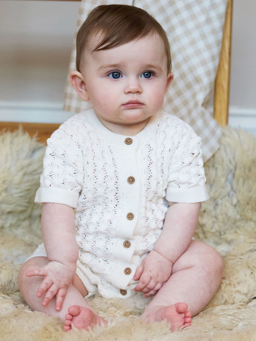 The Little Tailor White Baby Scallop Design Pointelle Button Through 100% Cotton Romper image 1
