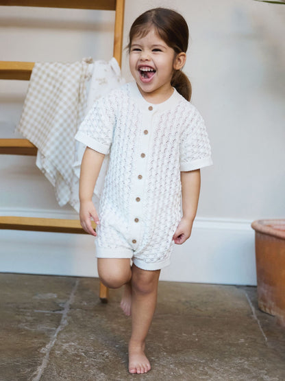 The Little Tailor White Baby Scallop Design Pointelle Button Through 100% Cotton Romper image 3